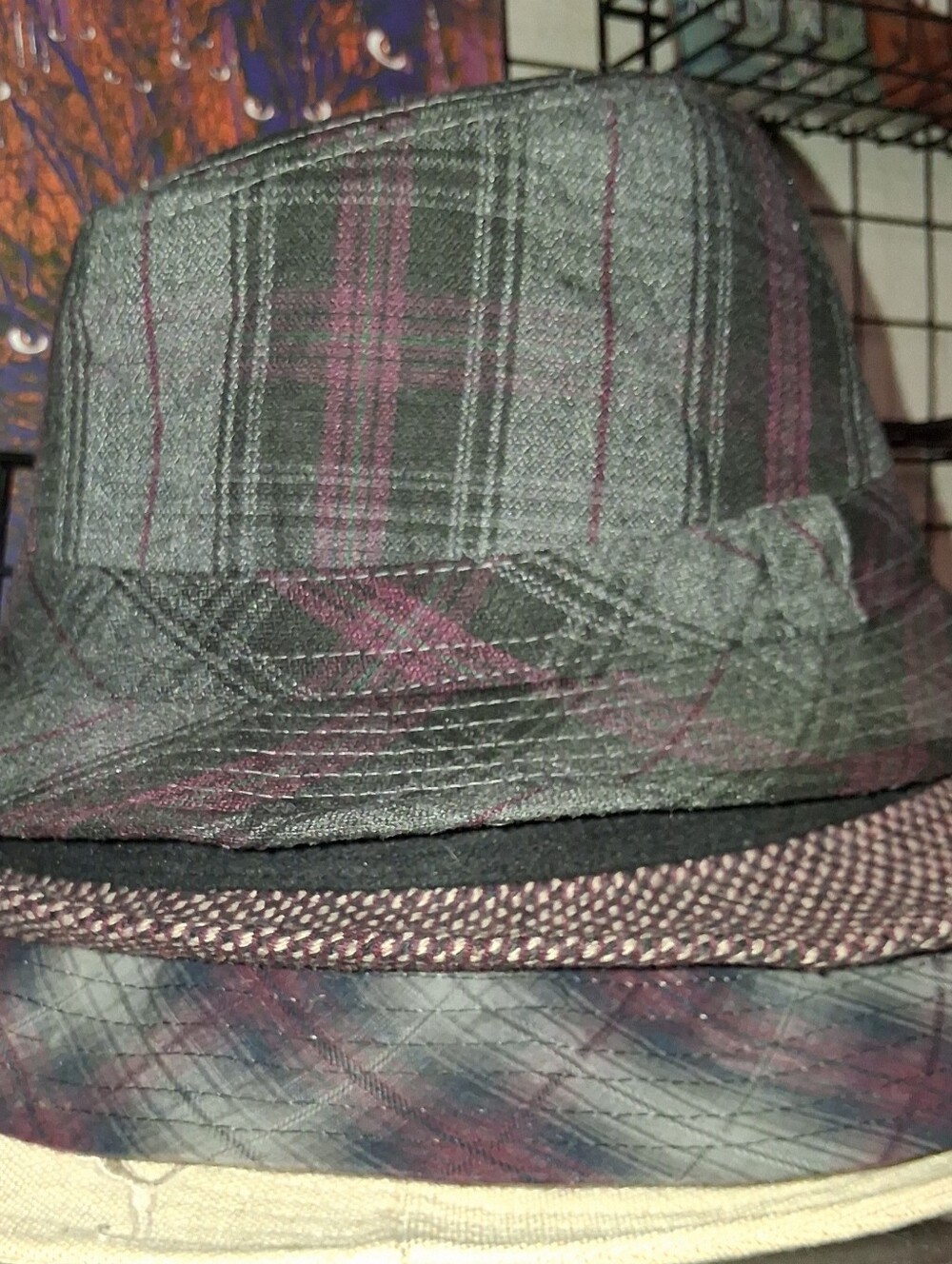 Men's Gray and Purple Plaid Fedora Hat